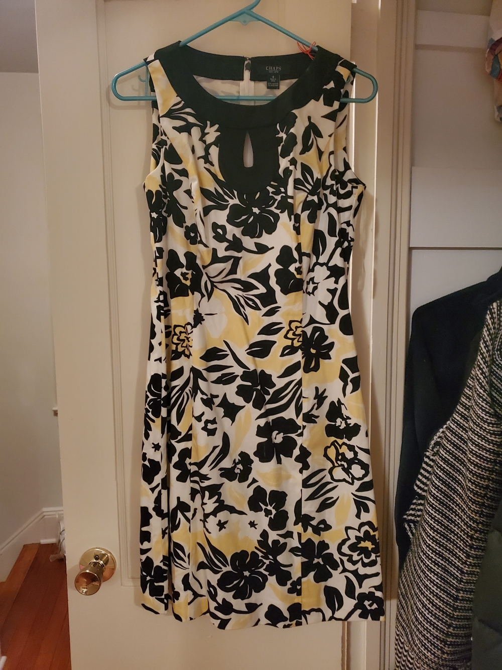 Chaps Black, White & Yellow Floral Midi Dress